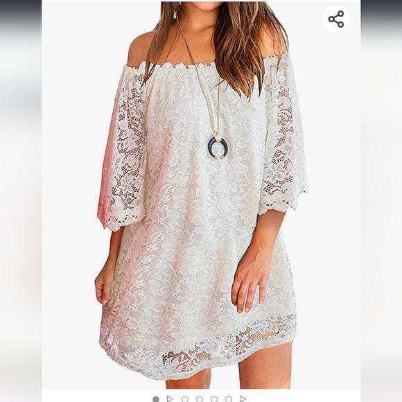 OURS Dresses & Skirts - OURS casual off shoulder lace shift loose mini dress with 3/4 sleeve